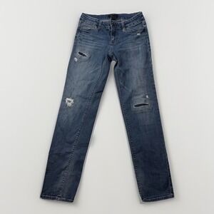 White Black House Market Straight Crop Jeans Women's Blue Denim Distressed - 2